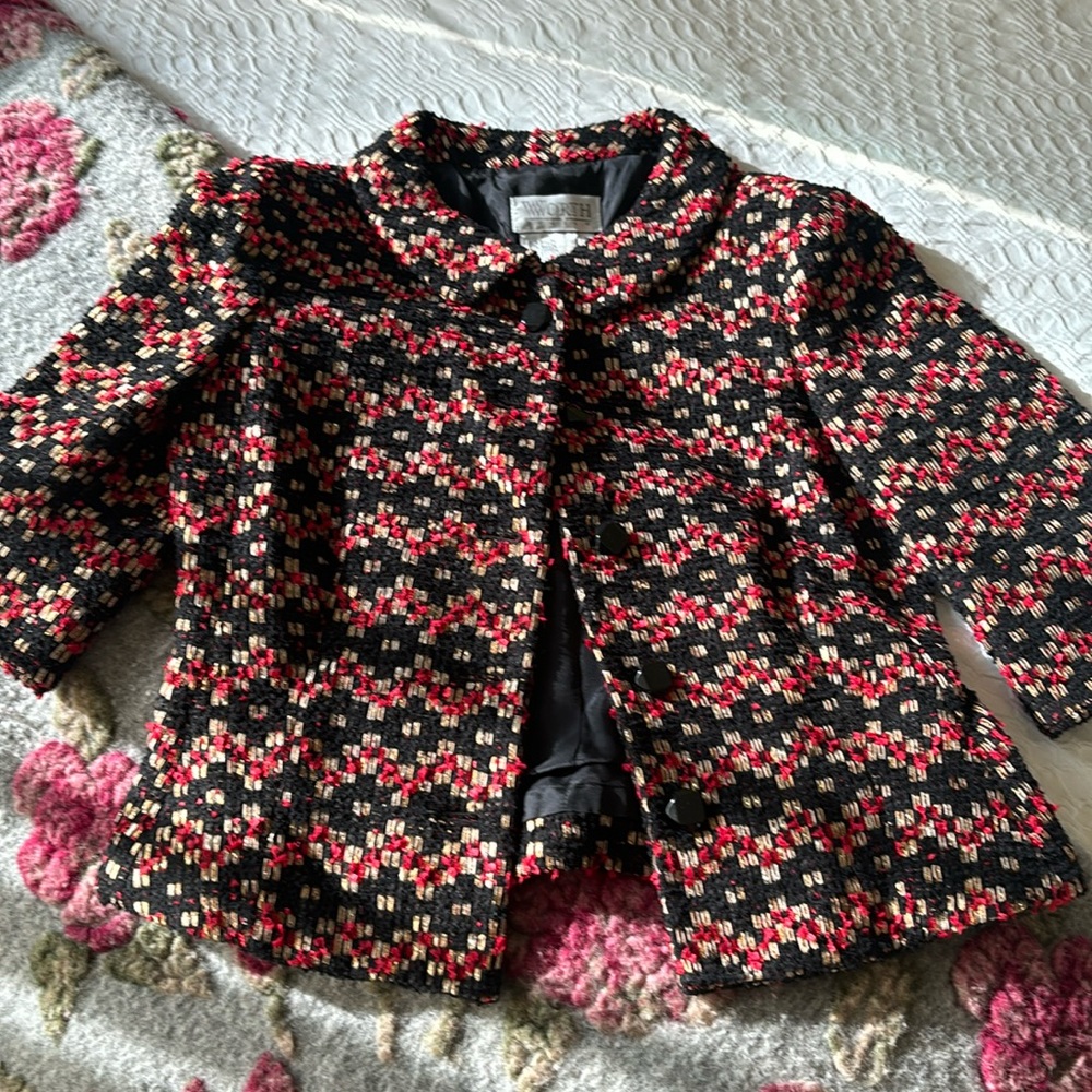 Worth Petite Checkered Black & Red Blazer size 2